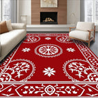 Classic Red With White Snowflake Motif Rug