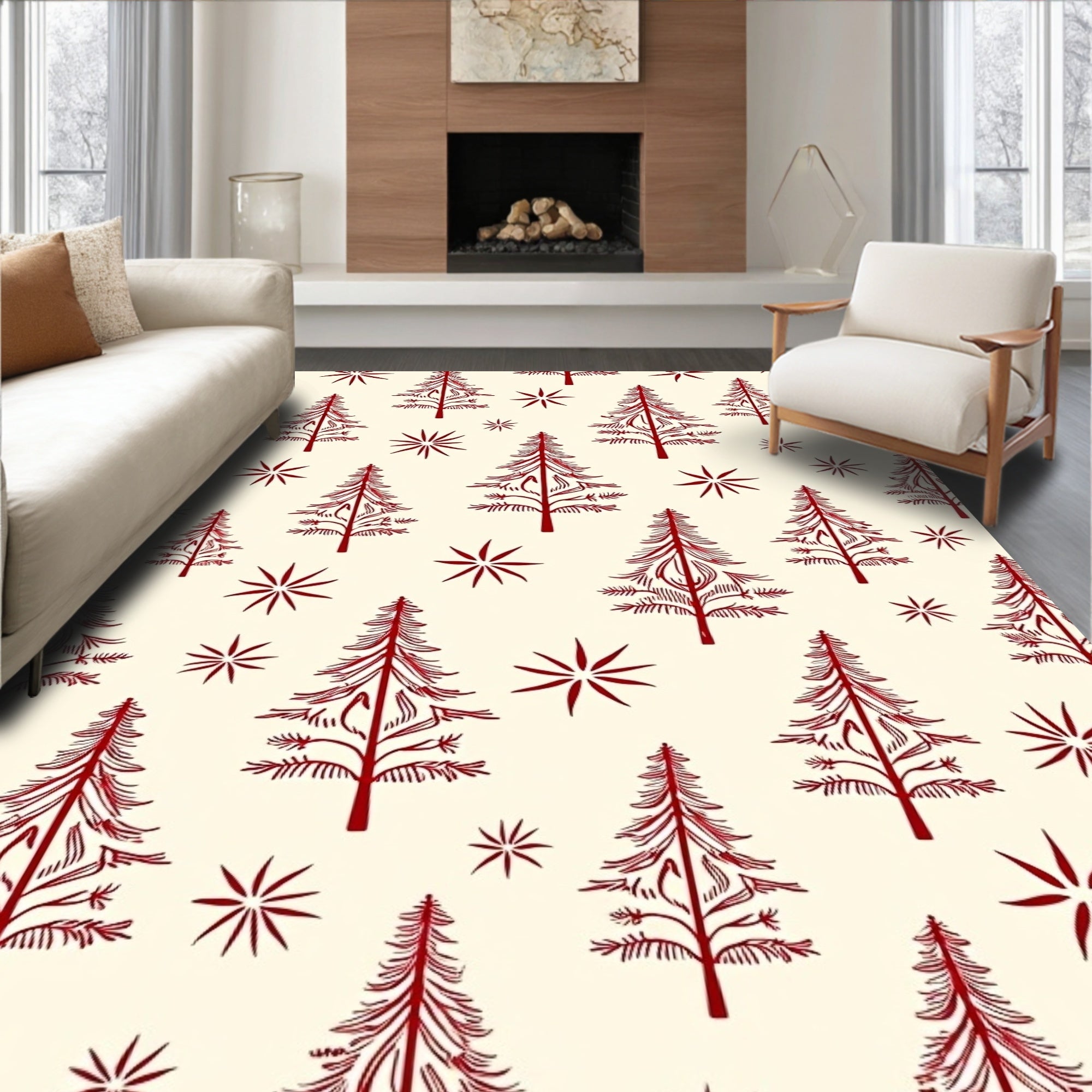 Red Pine Star Pattern Rug