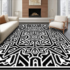 Bold Monochrome Geometric Maze Art Rug