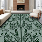 Dark Green Botanical Art Nouveau Pattern Rug
