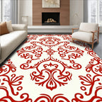 Elegant Red Damask Scroll Pattern Rug