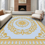 Golden Scrollwork With Sunburst Motif Rug