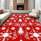 Red White Winter Snowflake Pattern Rug