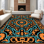 Orange Blue Floral Medallion Pattern Rug