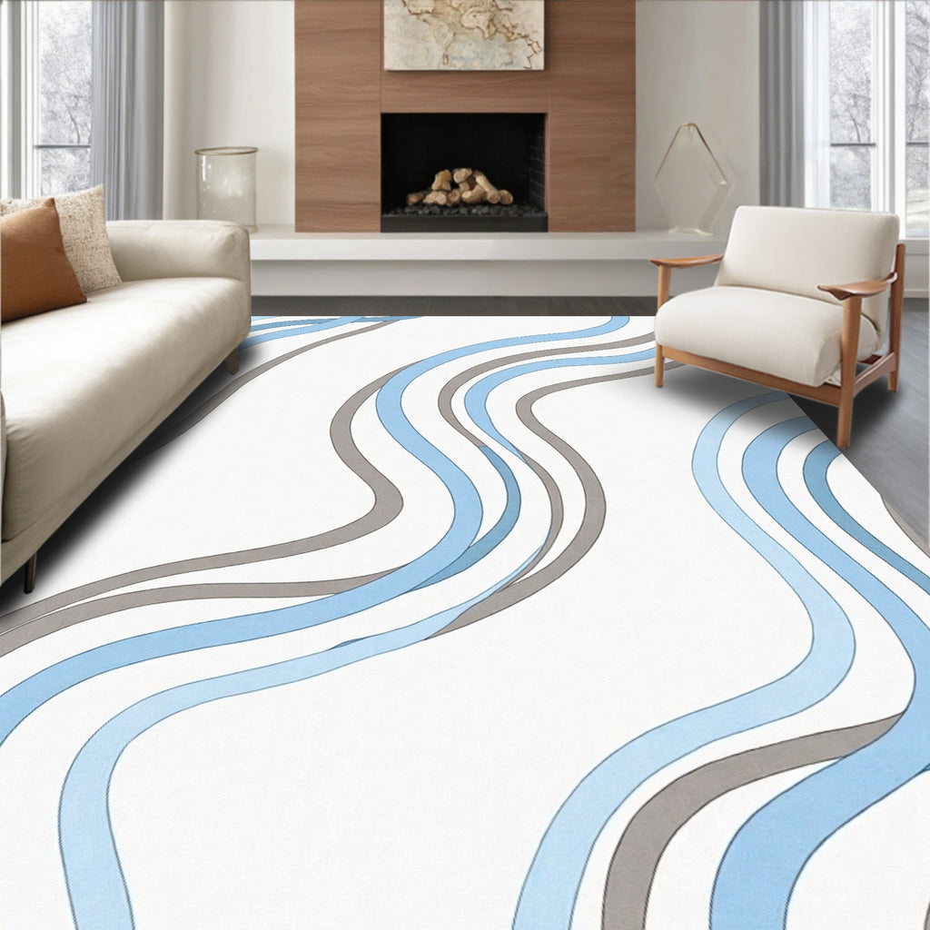 Abstract Wavy Blue Gray Pattern Rug