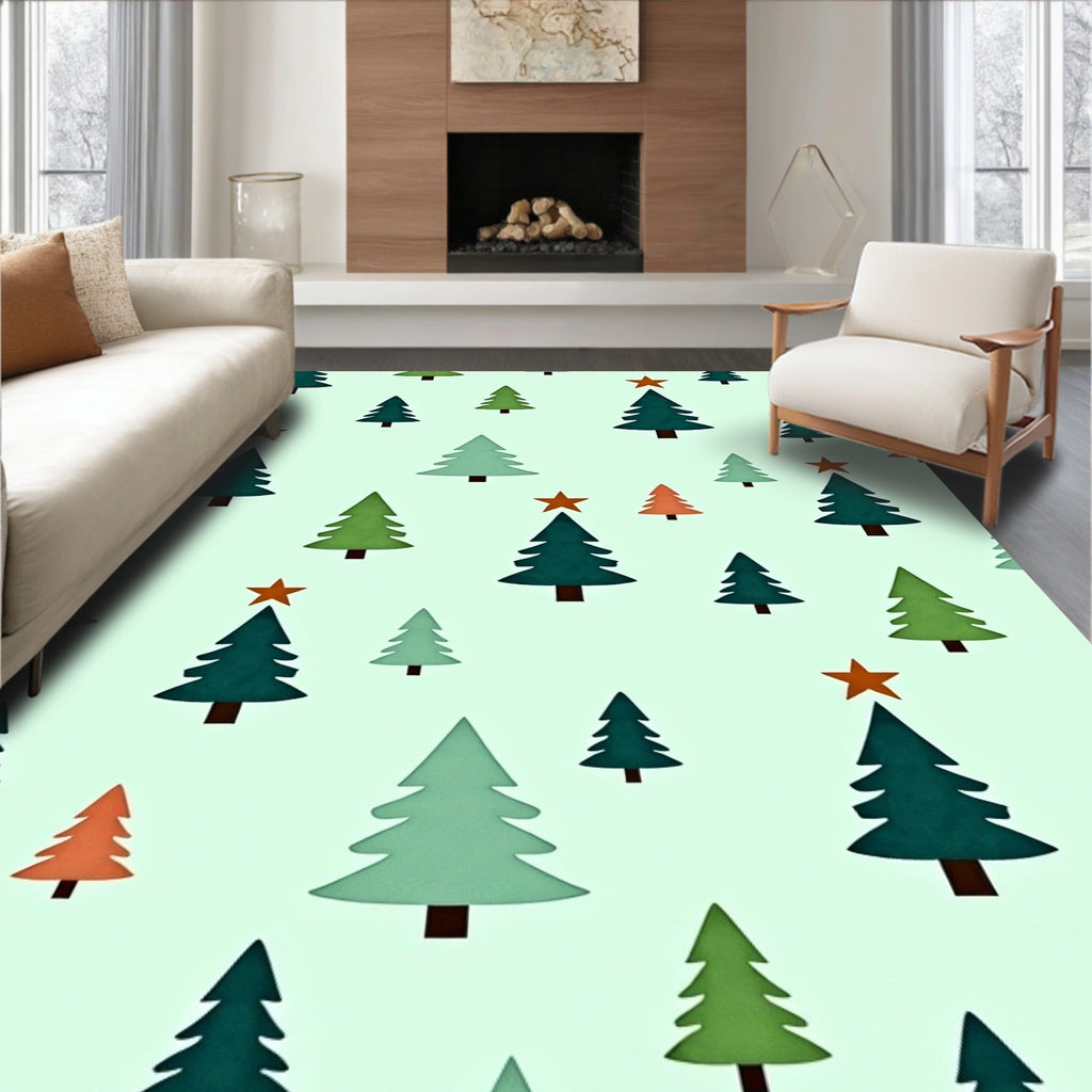 Winter Trees and Stars Pattern Rug
