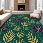 Deep Teal Tropical Leaf Arrangement Rug