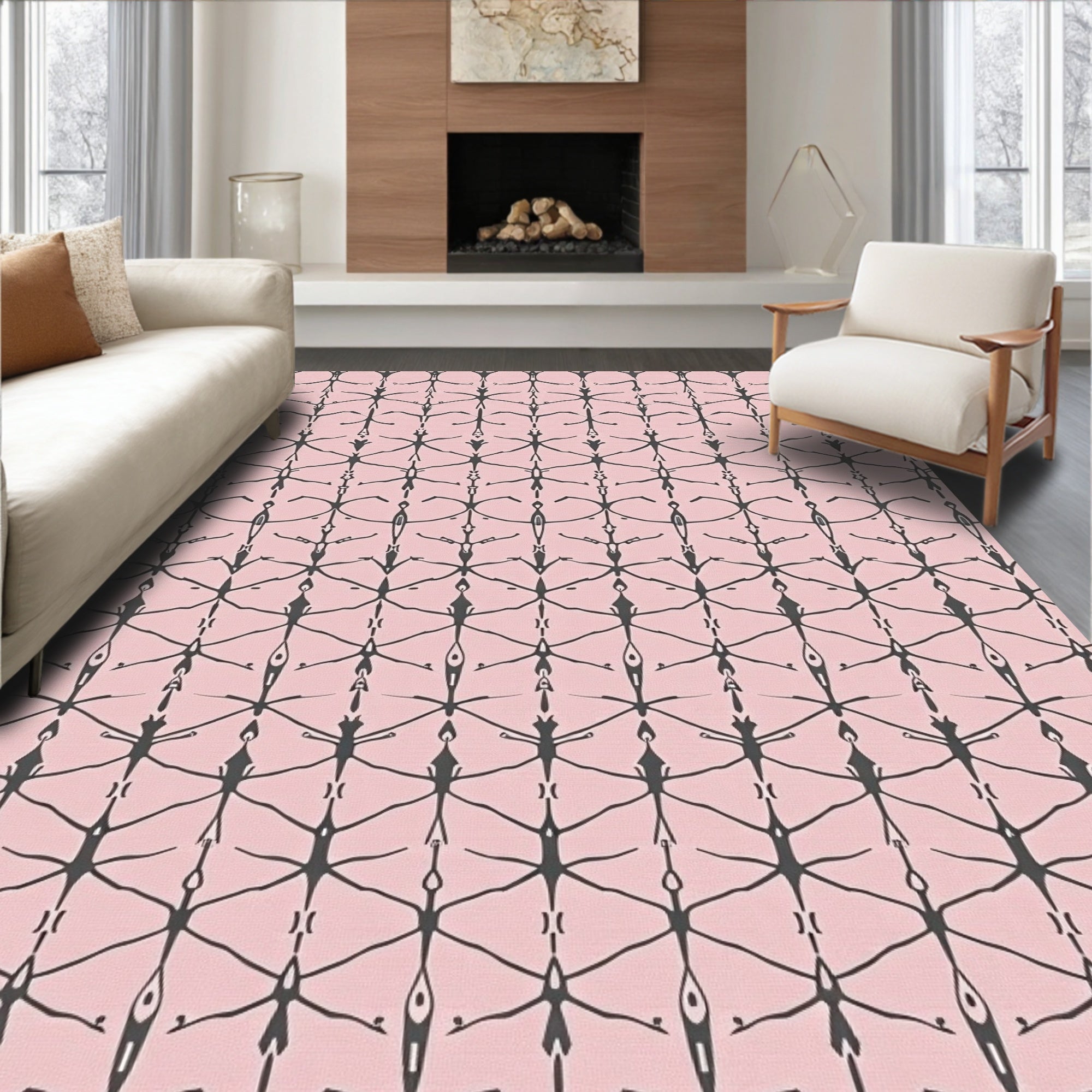 Pink with Stick Figure Art Rug