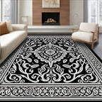 Black and White Intricate Floral Pattern Rug