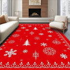 Classic Red Snowflakes Tree Pattern Rug