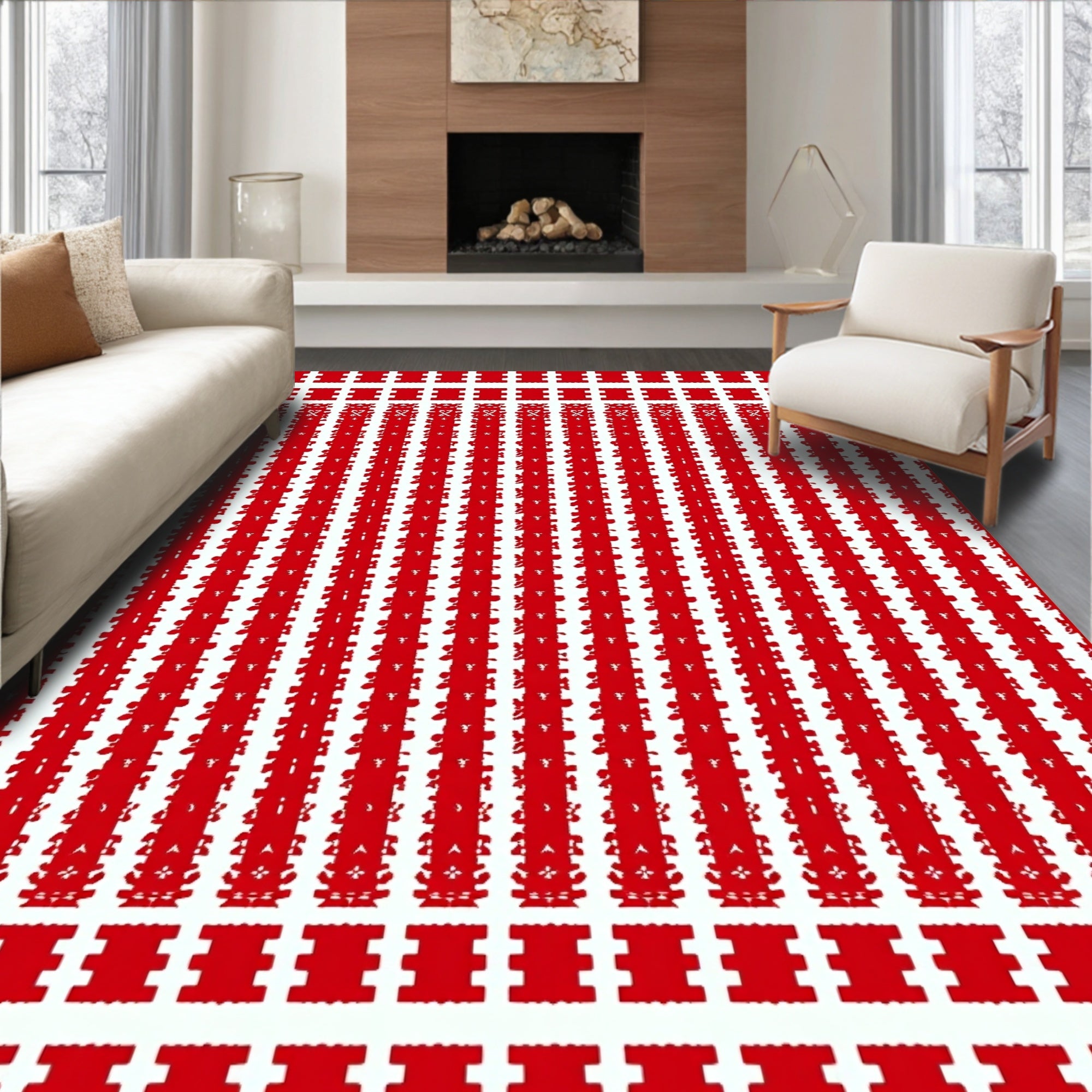 Bold Red Vertical Stripe Pattern Rug