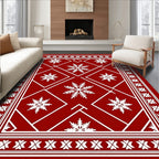 Red White Snowflake Geometric Mandala Rug