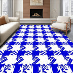 Classic Blue White Houndstooth Design Rug