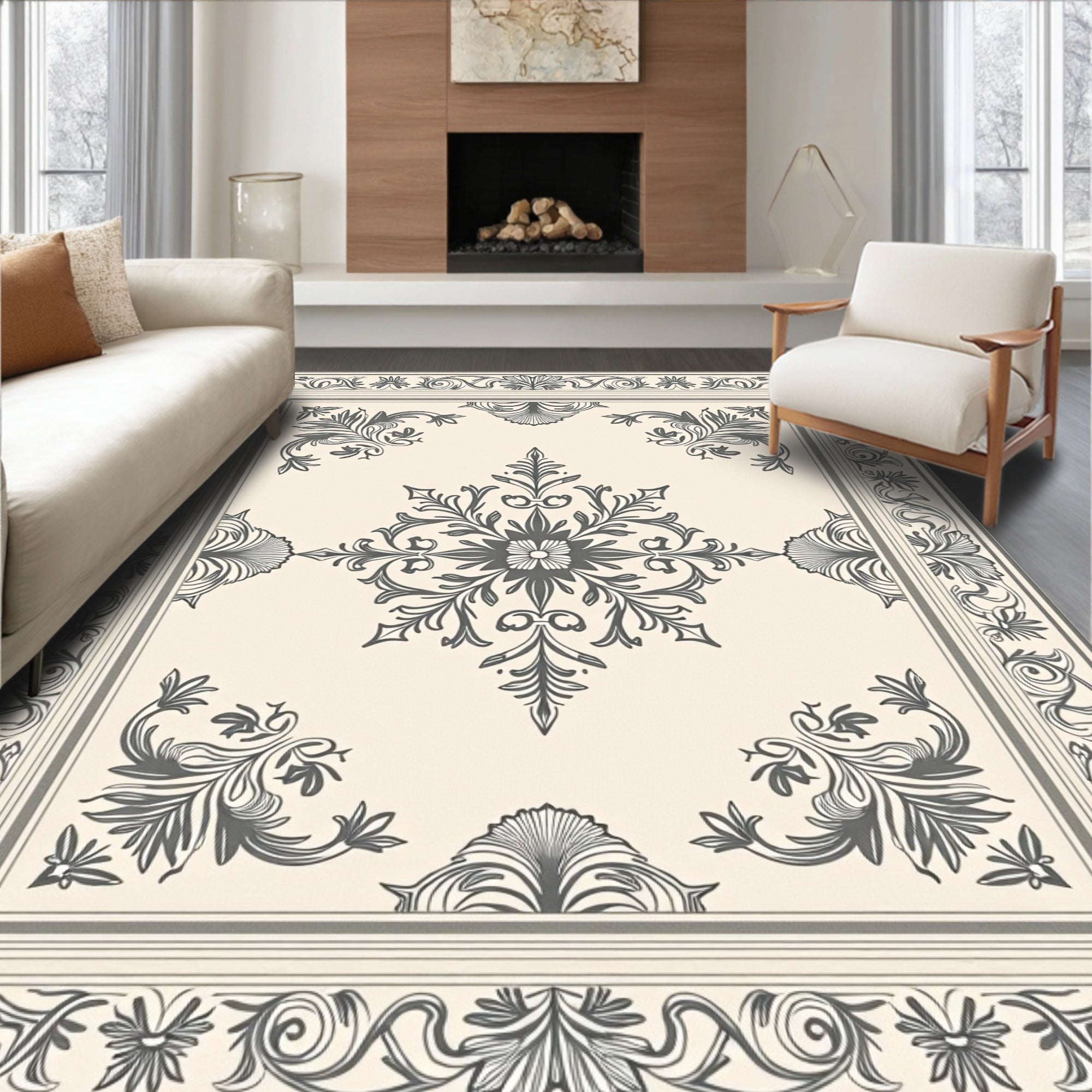 Classic Floral Motif Border Design Rug