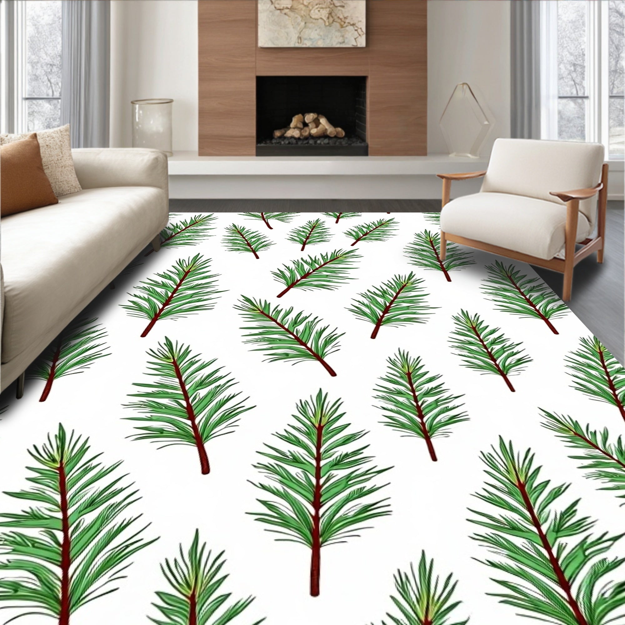 Green Fir Sprigs Pattern Rug