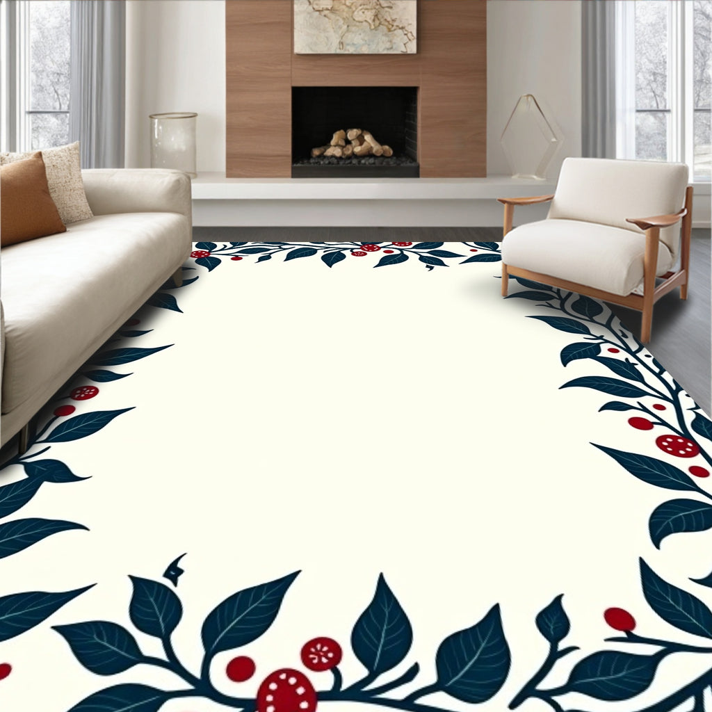 Crimson Berry Vine Border Rug