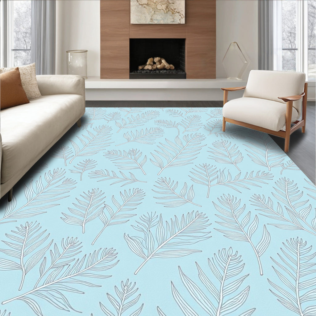 Light Blue Fern Pattern Design Rug