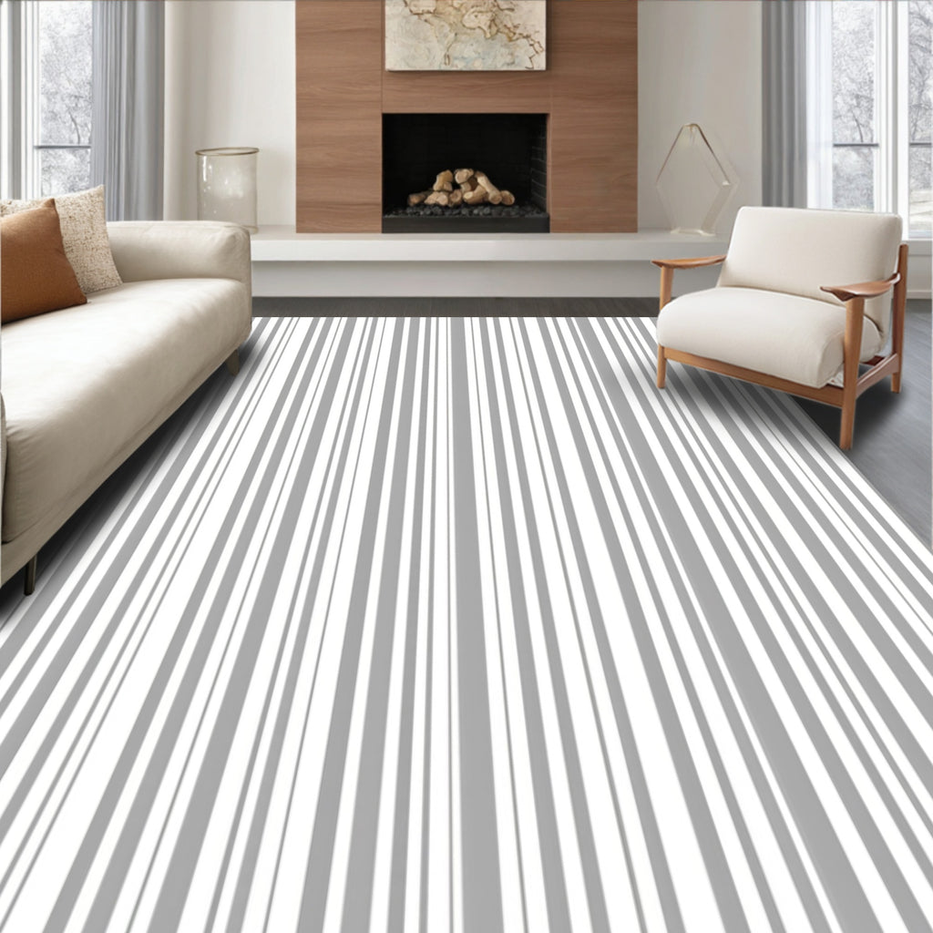 Minimalist Gray White Vertical Stripes Rug