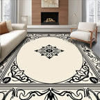 Ornate Black Floral Border Rug