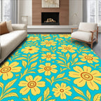 Golden Floral Pattern On Aqua Background Rug