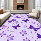Purple Butterfly and Floral Pattern Rug