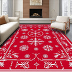 Red White Snowflake Pattern Rug