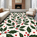 Holly Berry Festive Floral Pattern Rug