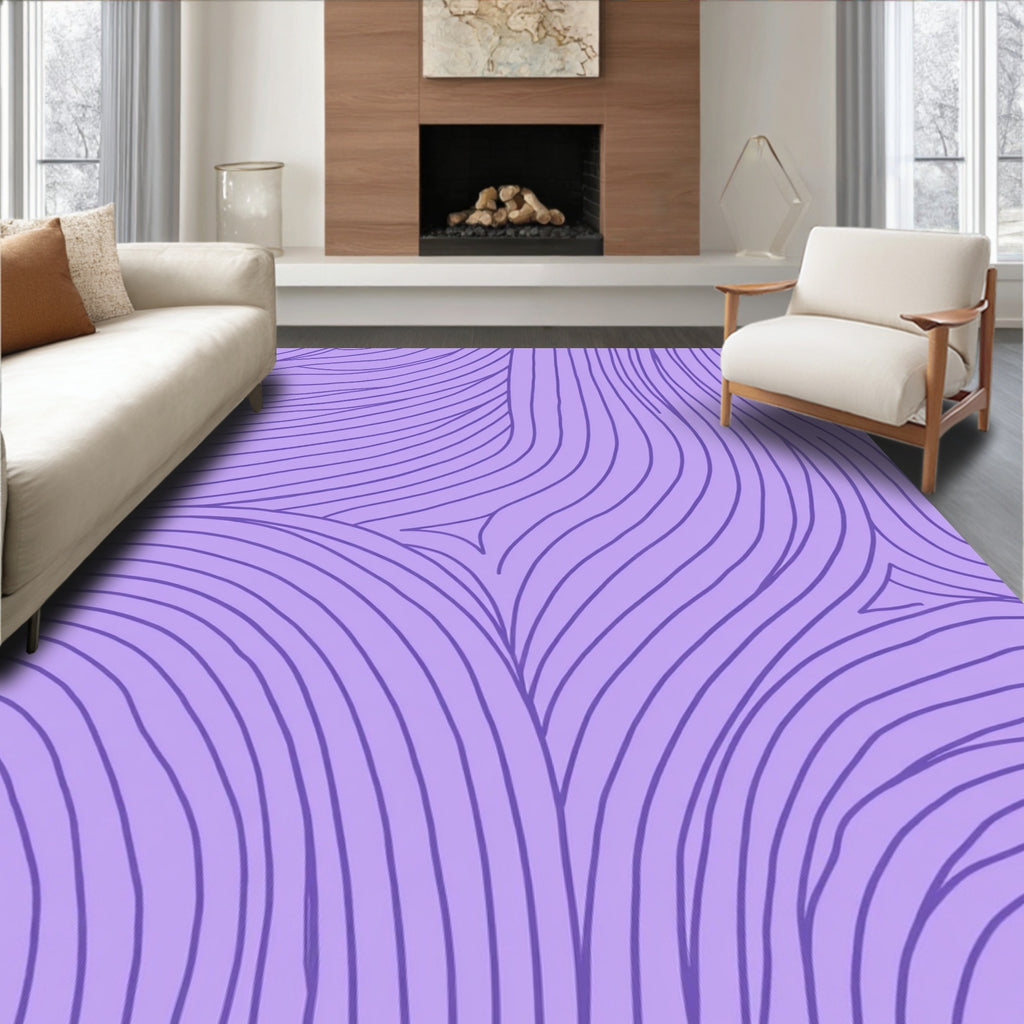 Abstract Purple Wavy Line Art Rug