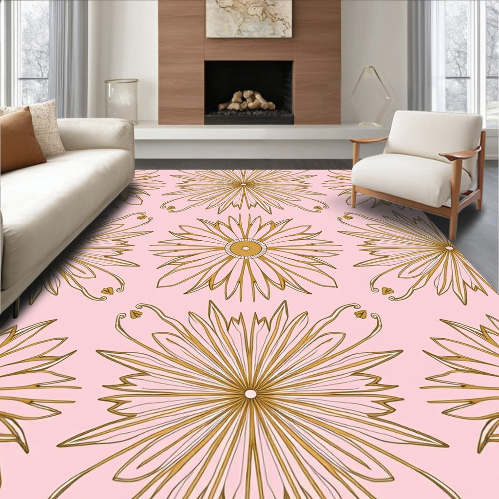 Golden Starburst Floral Pattern Rug