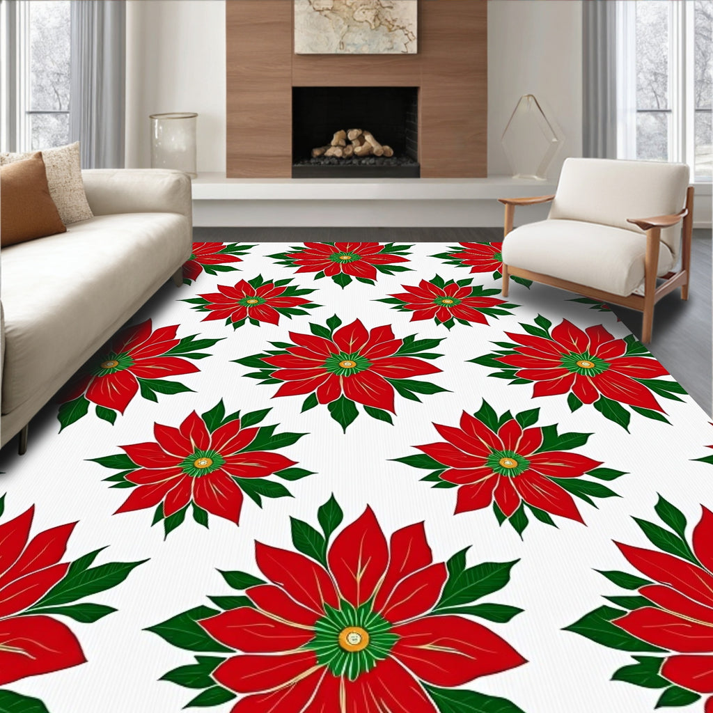 Crimson Bloom Botanical Pattern Rug