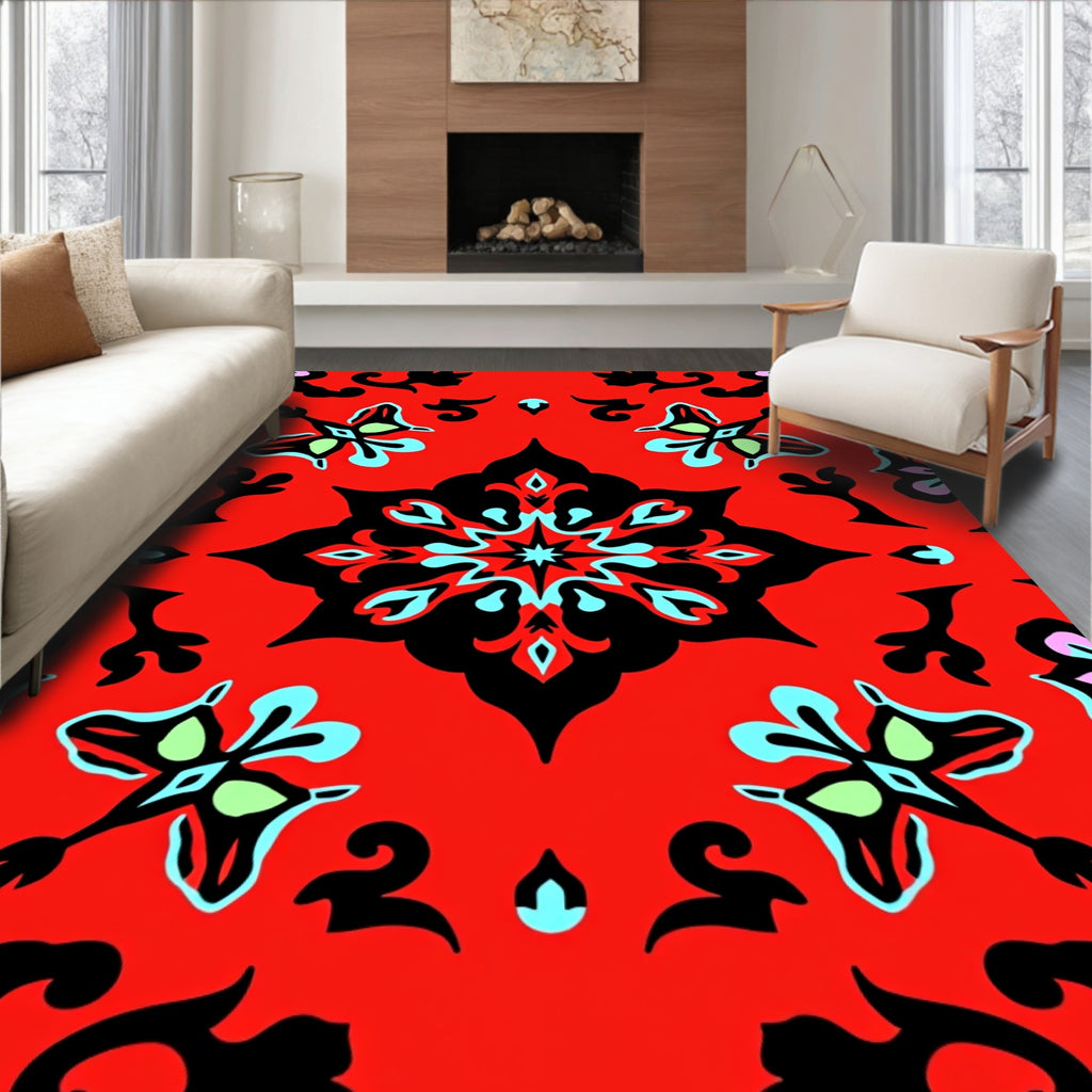 Bright Red Tribal Butterfly Medallion Rug