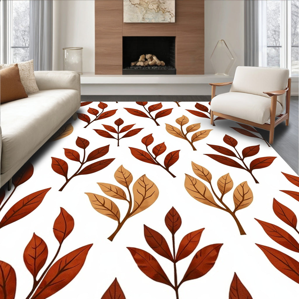 Autumn Leaf Branch Pattern Rug