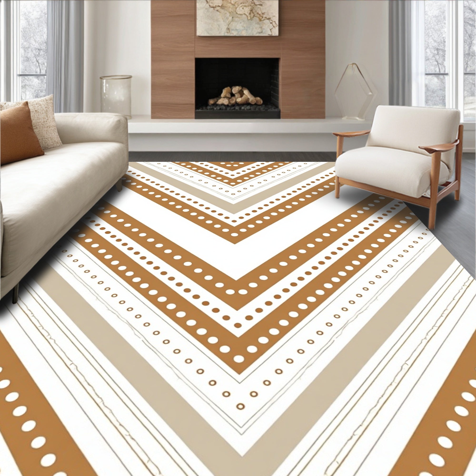 Chevron Dot Patterned Earth Tone Rug