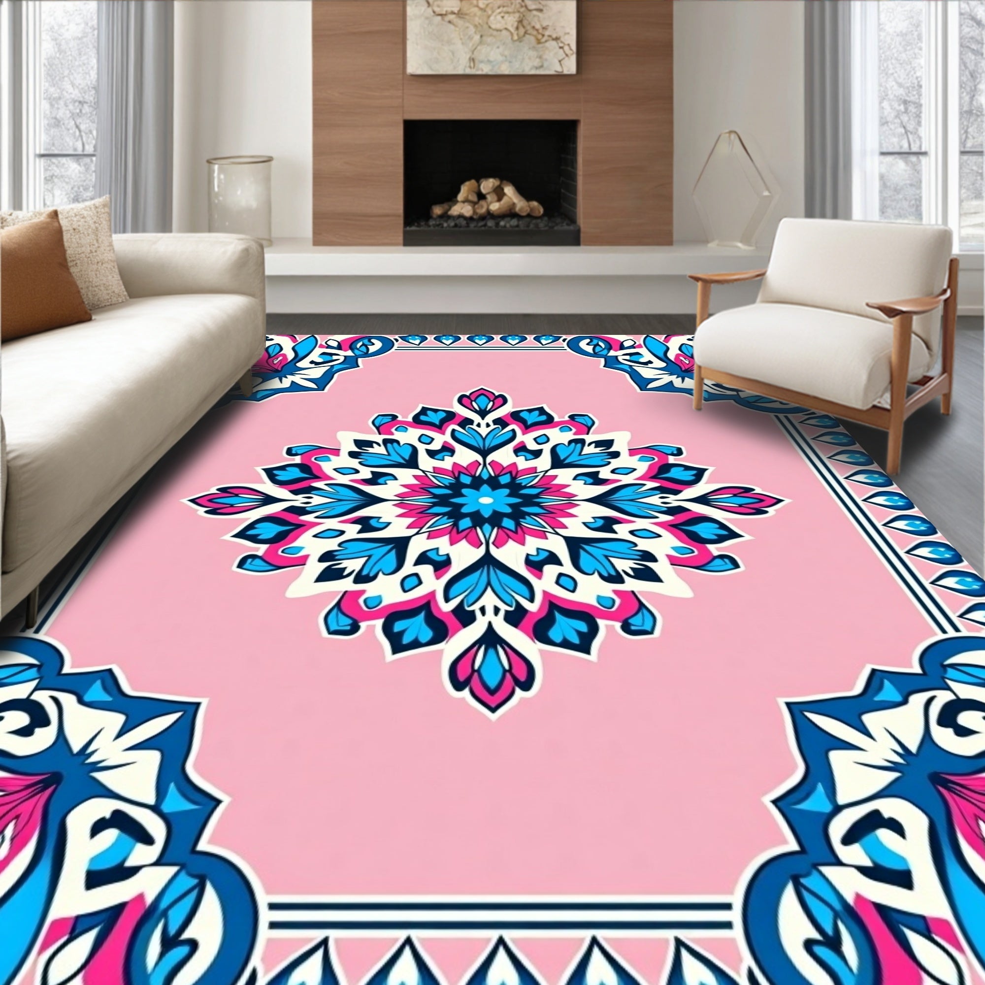 Vibrant Pink Floral Medallion Pattern Rug