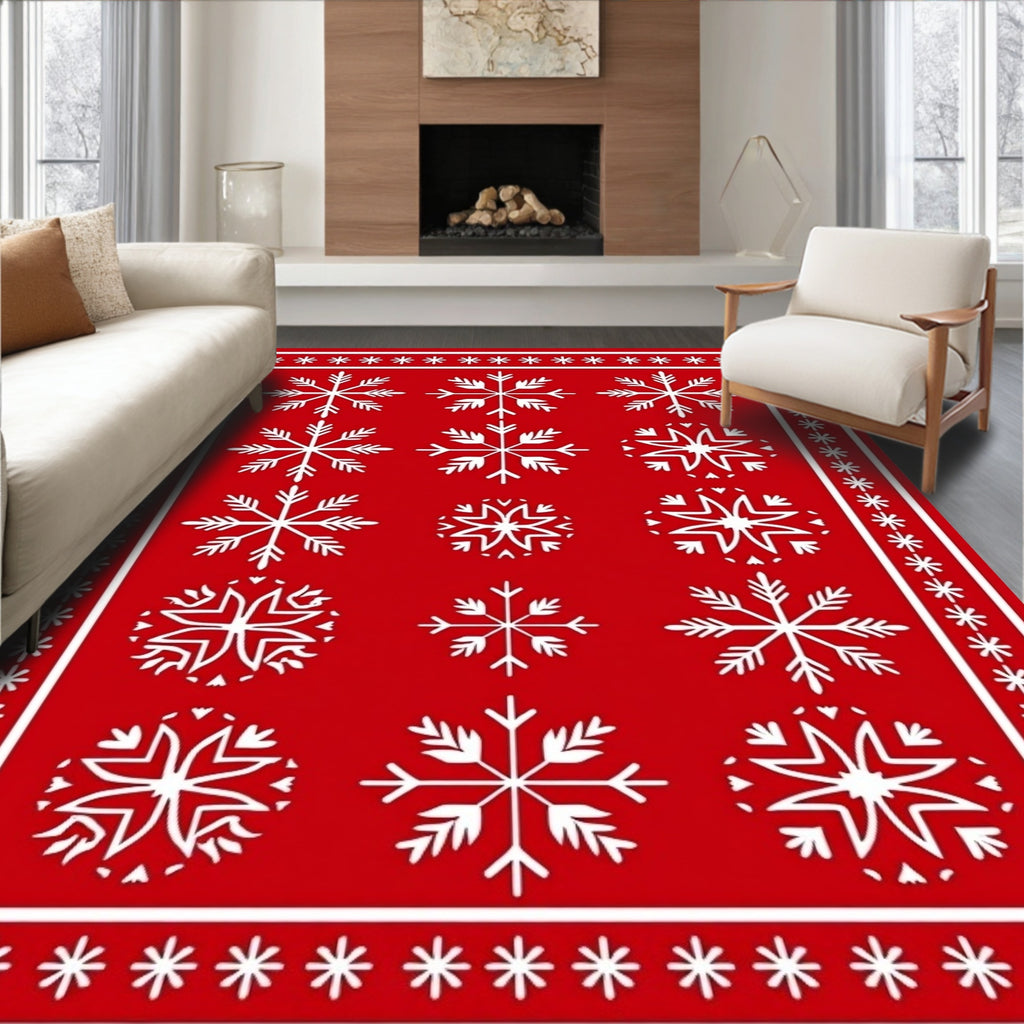 Red Snowflake Festive Pattern Rug