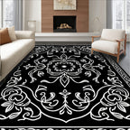 Monochromatic Ornate Floral Scroll Pattern Rug
