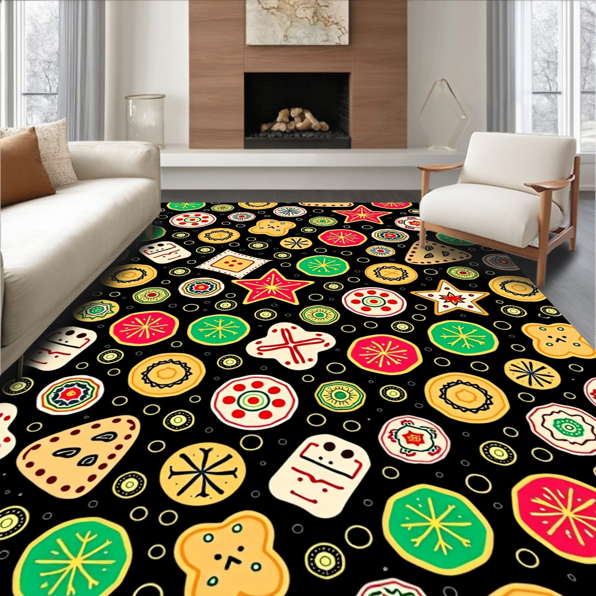 Vibrant Folk Art Inspired Shapes Rug