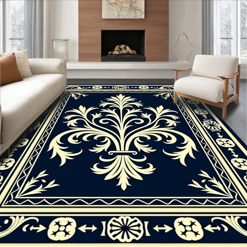 Elegant Ivory Fleur-de-lis Pattern Rug
