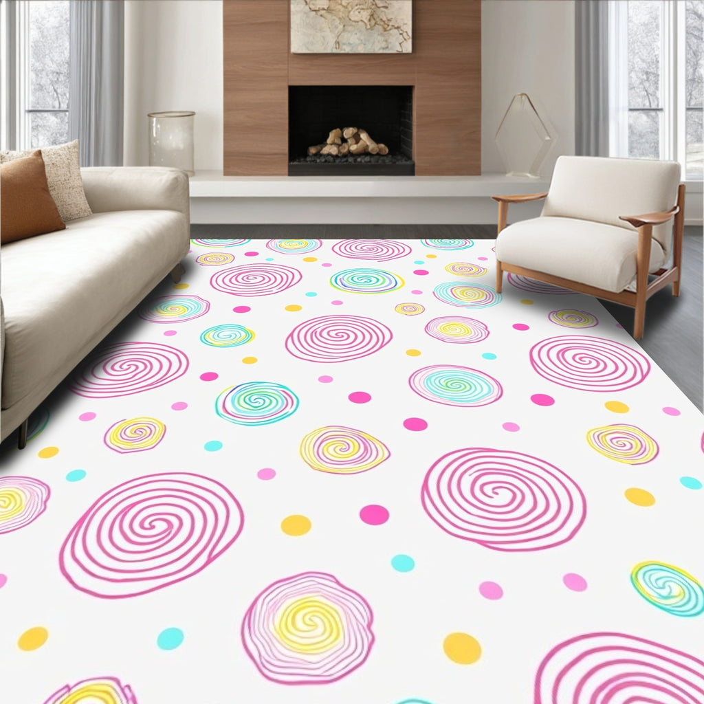 Whimsical Swirls and Dots Pattern Rug