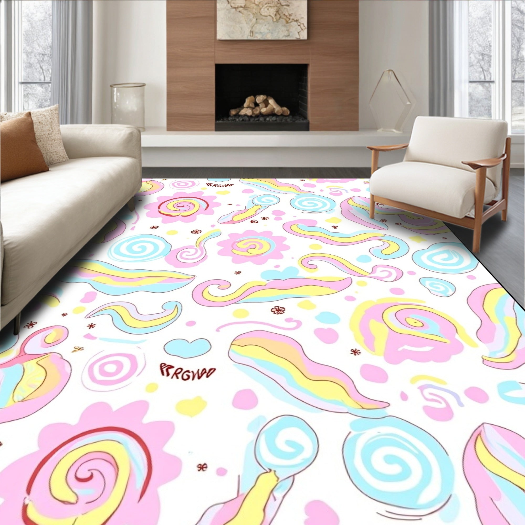 Scribble Swirl Pastel Abstract Rug