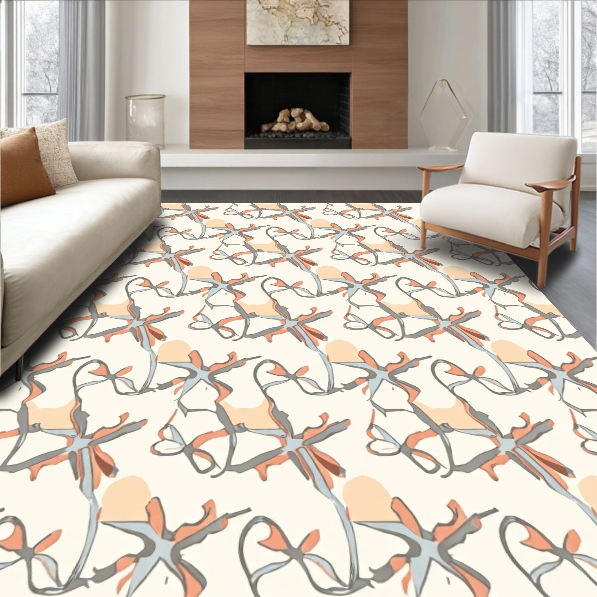 Abstract Organic Coral And Gray Design Rug