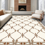 Ornate Cream Lattice Floral Rug