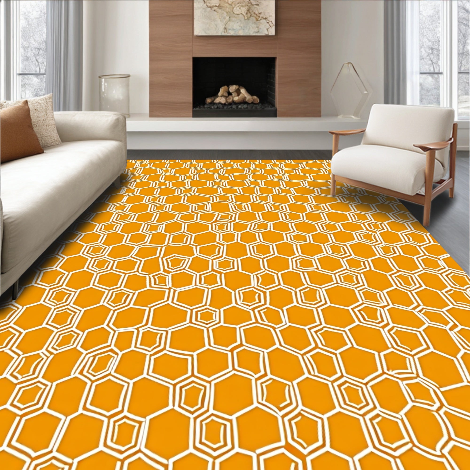 Orange Honeycomb Pattern Rug