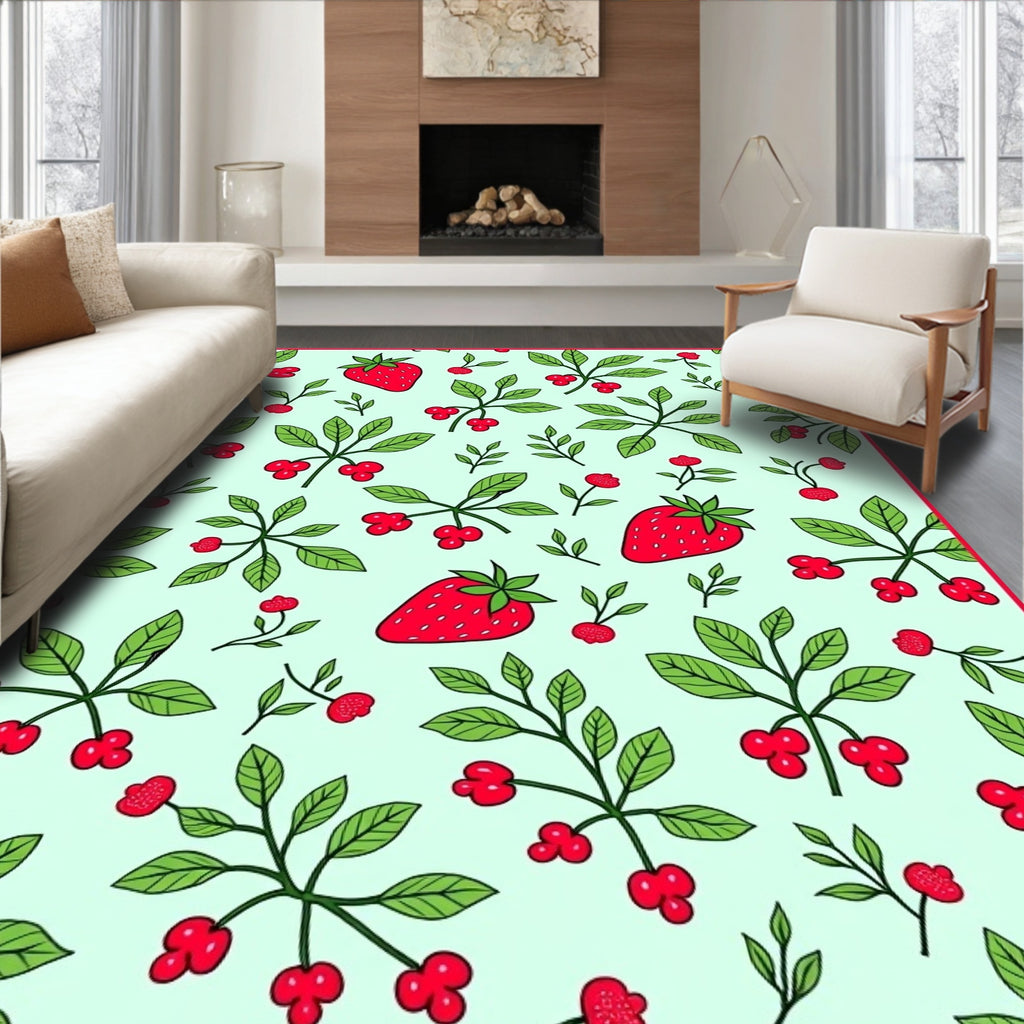 Whimsical Berry and Leaf Pattern Rug