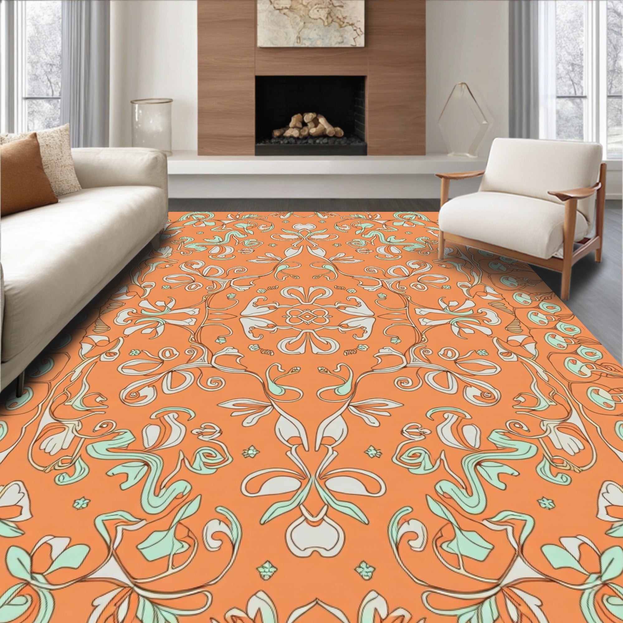 Art Nouveau Floral Swirl Pattern Rug