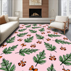 Green Pine Sprig and Orange Blossom Pattern Rug