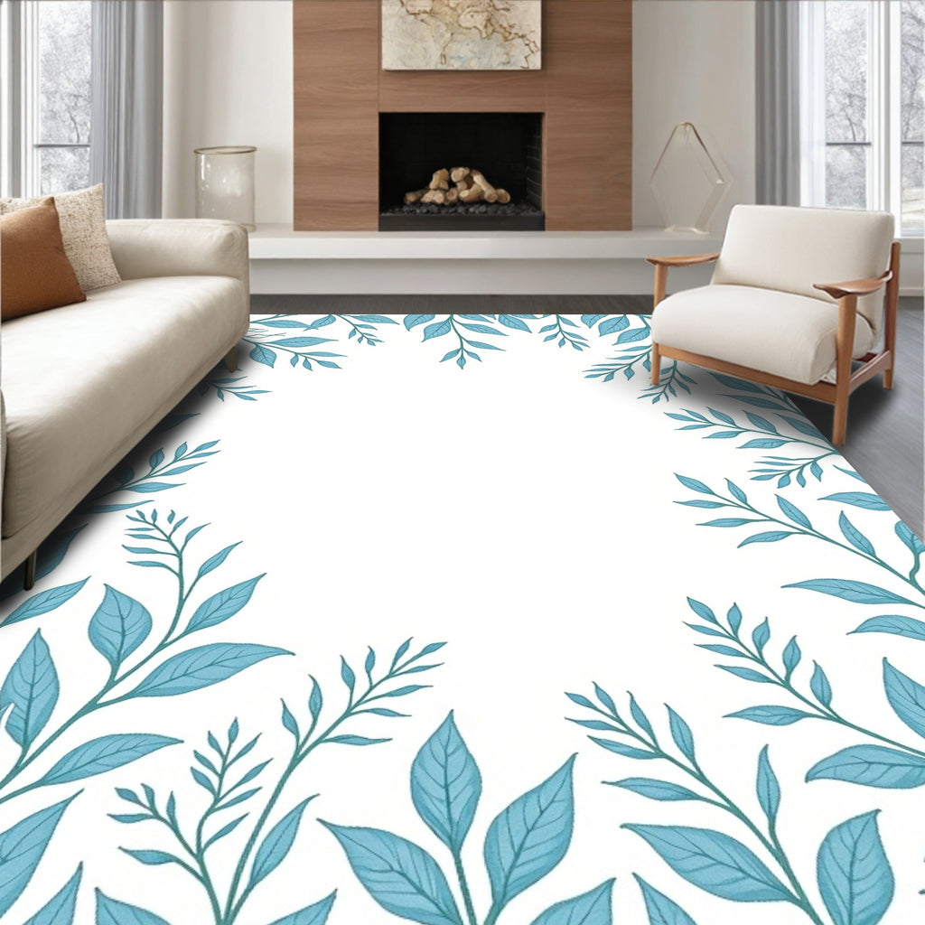 Teal Leafy Vine Border Design Rug