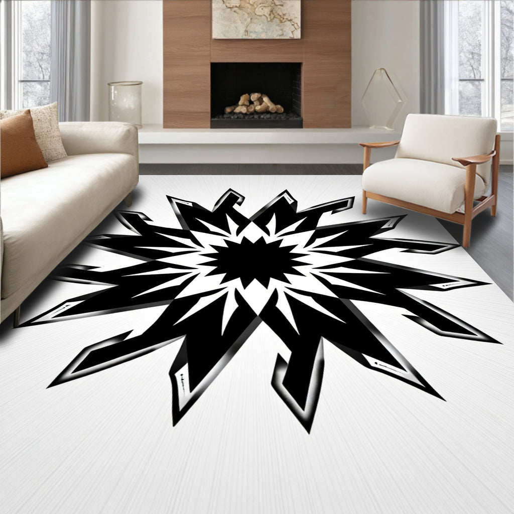 Sharp Black Starburst Geometric Pattern Rug