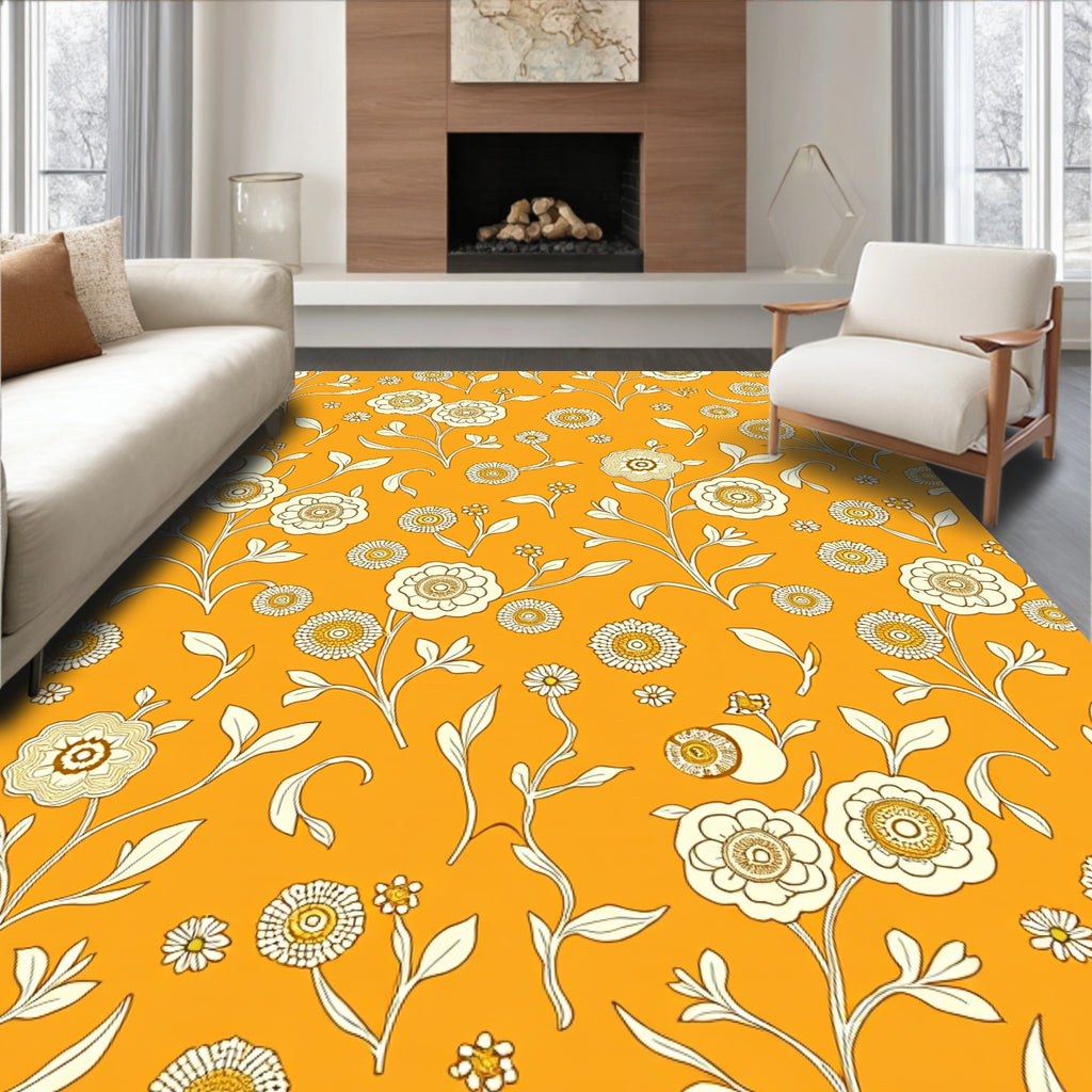 Golden Yellow Floral Pattern Rug