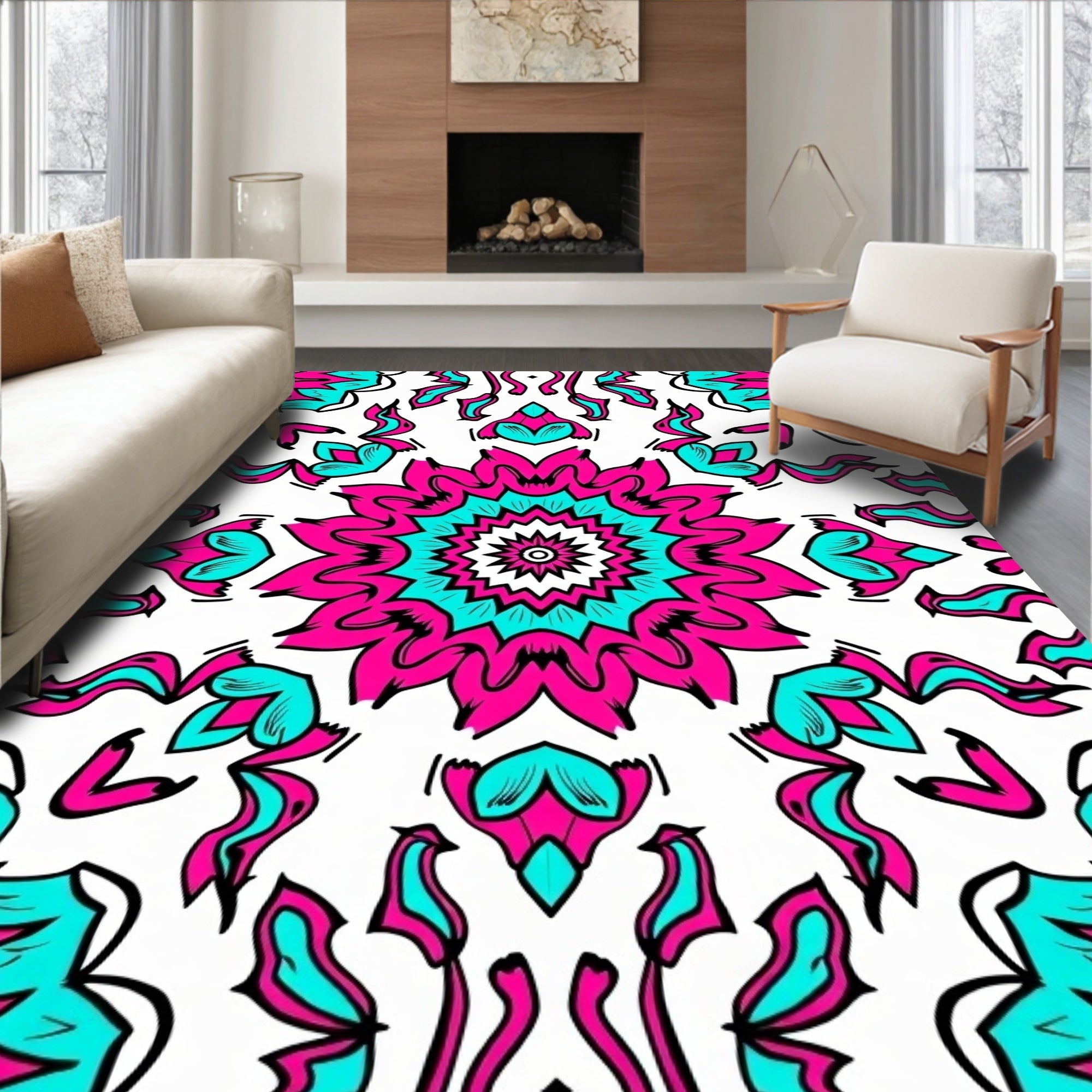 Vibrant Mandala Floral Pattern Design Rug